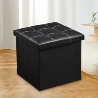 YEEZEE Storage Stool, Foldable Small Footstool with Thickened Foam Cushion, 14.9*14.9*13.8, Black YEEZEE Storage Stool, Foldable Small Footstool with Thickened Foam Cushion, 14.9*14.9*13.8, Black