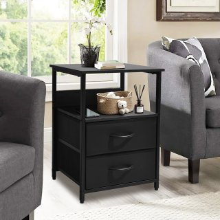 YEEZEE Nightstand with Open Shelf and Fabric-Drawers,Bedside Table for Bedroom.Black. YEEZEE Nightstand with Open Shelf and Fabric-Drawers,Bedside Table for Bedroom.Black.