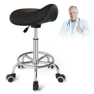 YEEZEE Saddle Stool, Ergonomic Rolling Stool with Foot Ring, 360° Swivel and PU Wheels, Black YEEZEE Saddle Stool, Ergonomic Rolling Stool with Foot Ring, 360° Swivel and PU Wheels, Black