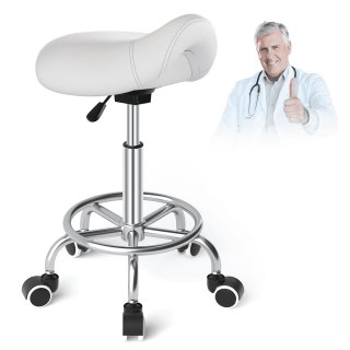 YEEZEE Saddle Stool, Ergonomic Rolling Stool with Foot Ring, 360° Swivel and PU Wheels, White YEEZEE Saddle Stool, Ergonomic Rolling Stool with Foot Ring, 360° Swivel and PU Wheels, White