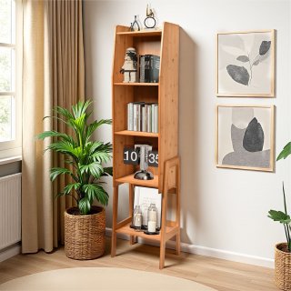 YEEZEE Bamboo Bookshelves with 5 Tiers of Storage, Trapezoidal Narrow Bookcase for Home Office,Brown YEEZEE Bamboo Bookshelves with 5 Tiers of Storage, Trapezoidal Narrow Bookcase for Home Office,Brown
