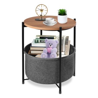 YEEZEE Round Side Table, Nightstand with Fabric Storage Basket for Living Room, Bedroom, Dark Gray YEEZEE Round Side Table, Nightstand with Fabric Storage Basket for Living Room, Bedroom, Dark Gray